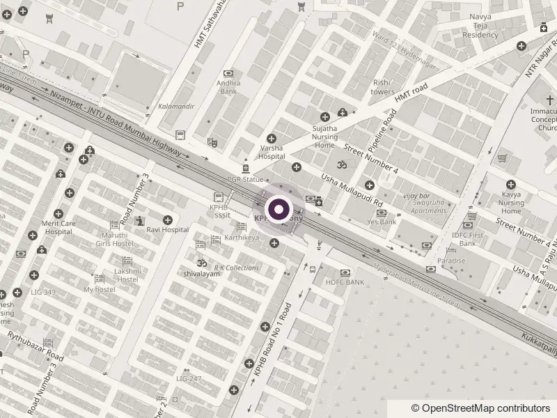 Map of KPHB Colony with one pin, two minutes from KPHB metro. Opens Google Maps.