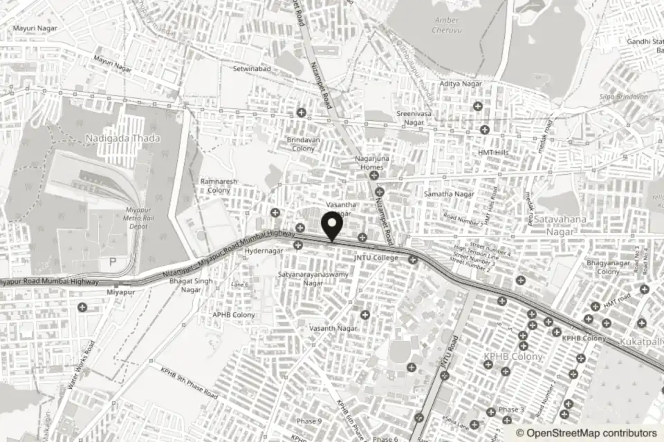 A map of Kukatpally with one pin on Miyapur Road.