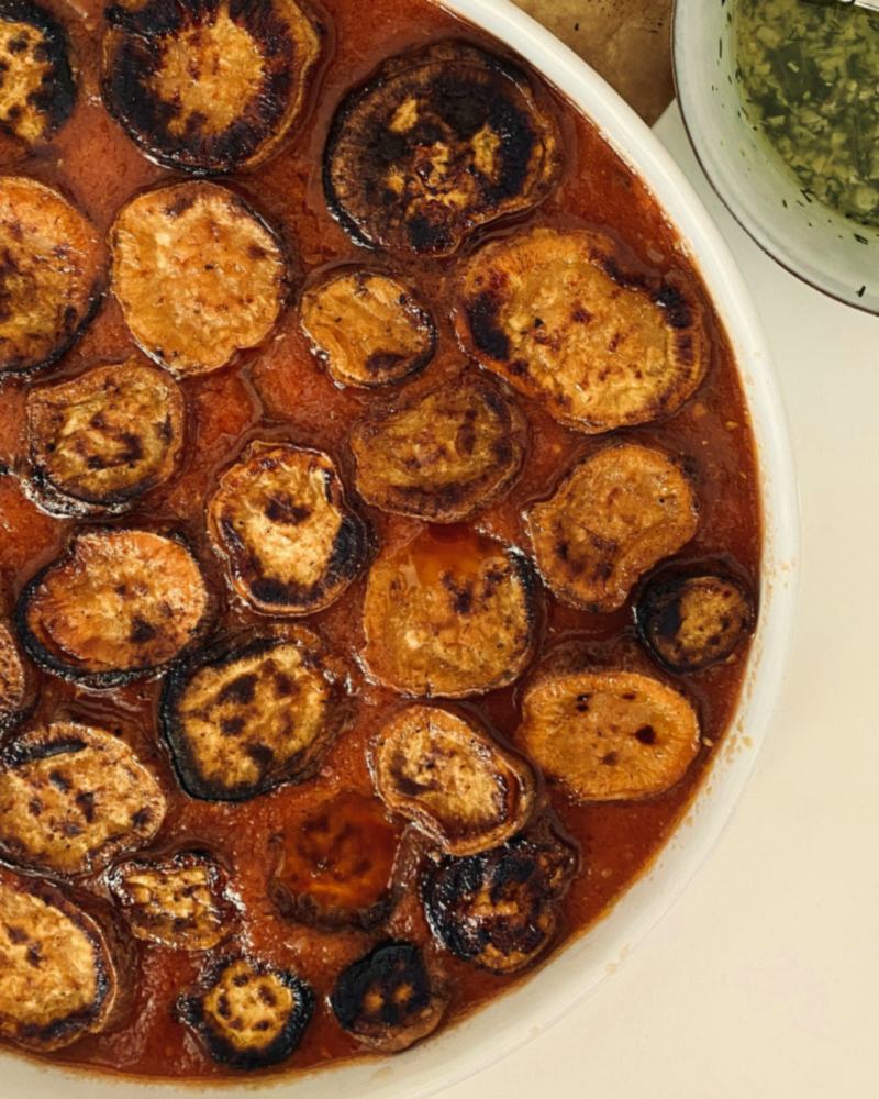 Gutti vankaya, the small brinjals whole in a red gravy.