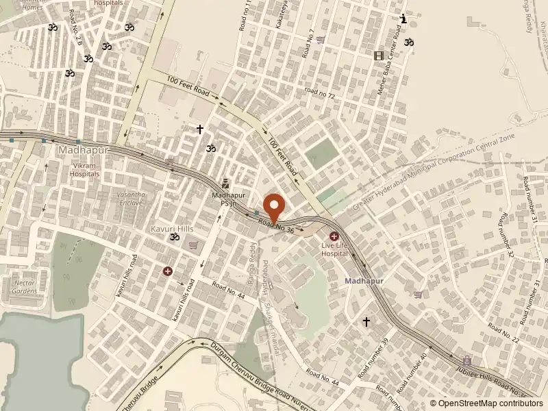 Map of Kavuri Hills, Madhapur, with one pin. Opens Google Maps.