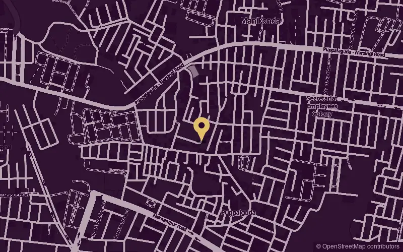 A map of Manikonda main road with a pin at the Alkapur turn.